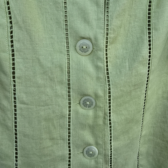 JSong Collection Linen Citron Womens Shirt Embroidered Floral Cold Shoulder S 12 - Picture 6 of 13